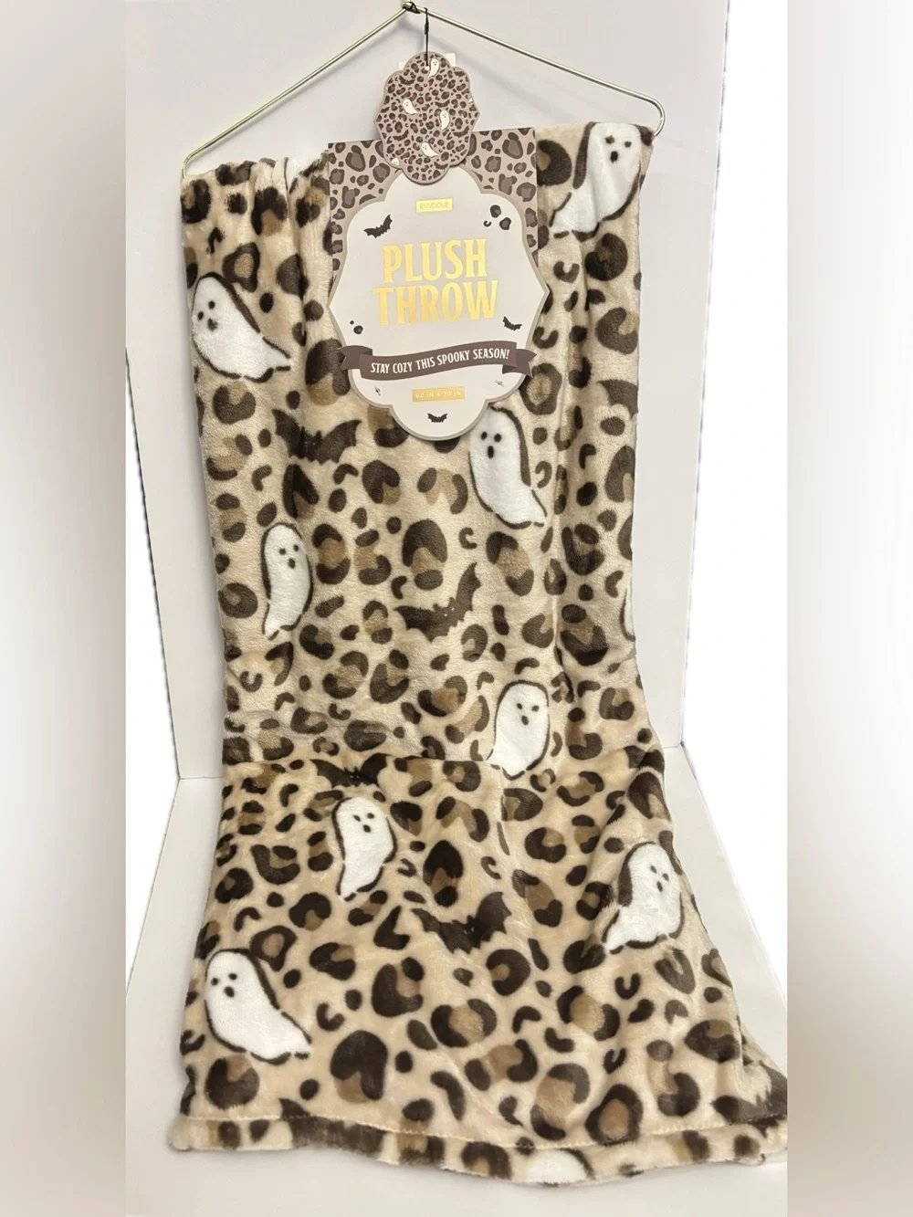 Envogue Leopard Ghost Bat Halloween Plush Throw Blanket 60 x 70 NWT
